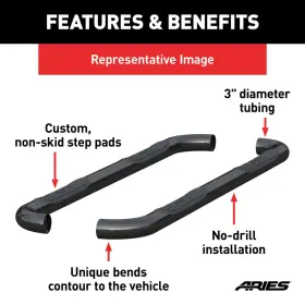 214009 Aries 3 Inch Round Black Stainless Side Bars 99-18 Silverado/sierra Ext Cab