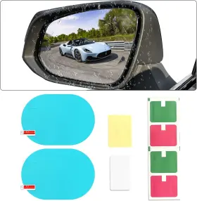 Mo-2pcs-1611 Carleef 2pcs Car Rearview Mirror Film Hd Transparent 3.94x3.94x0.01 Inch Oval