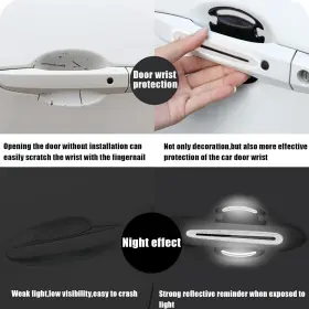 Gtztyz 714855529516 8pcs Car Door Handle Protector Reflective Sticker 3d Carbon Fiber White #3