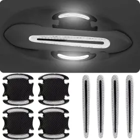 Gtztyz 714855529516 8pcs Car Door Handle Protector Reflective Sticker 3d Carbon Fiber White