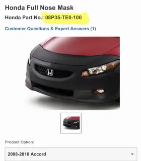 08p35-te0-100a Honda Accessories Front End Bra-full Nose Mask - Coupe Oem