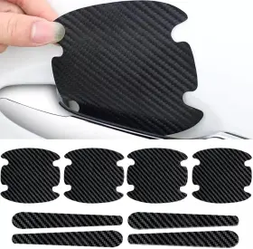 Jjlfresheners 792483998713 8 Pcs Black Car Door Handle Bowl Sticker Carbon Fiber Anti-scratches