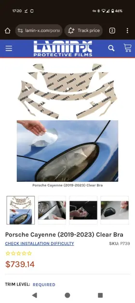 P739 Lamin-x Ricochet 2019-2023 Porsche Cayenne Ppf Clear Bra From