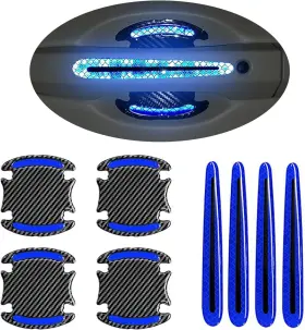 Ld00053 Lanzmyan Car Door Handle Protector Reflective Sticker Universal Auto Carbon Fiber Blue