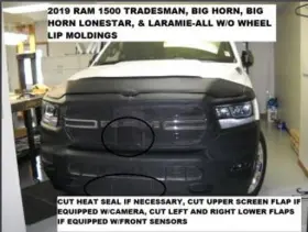 55165501b Lebra Front End Mask Bra Fits 2019-2024 Dodge Ram 1500 Without Wheel Lip Molding