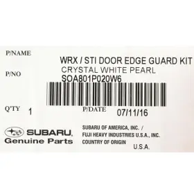 Soa801p020w6 Subaru Oem New 2016-2020 Wrx Limited Premium 2.0l Door Edge Guard