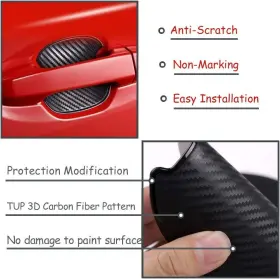 Abs-20191201 Worcas 4pcs Tpu Carbon Fiber Like Car Door Handle Cup Protective Large Black #2