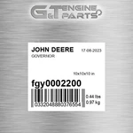 FGY0002200 Governor Fits John Deere (surplus Open Box). Fixed Price $623.64.