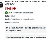 2013-2016 Jeep Cherokee Front End Cover / Bra Protector Oem New Mopar Genuine. Fixed Price $125.00.
